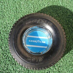 Vintage Goodyear Tires G167 Unisteel Blue Glass Tire Ashtray
